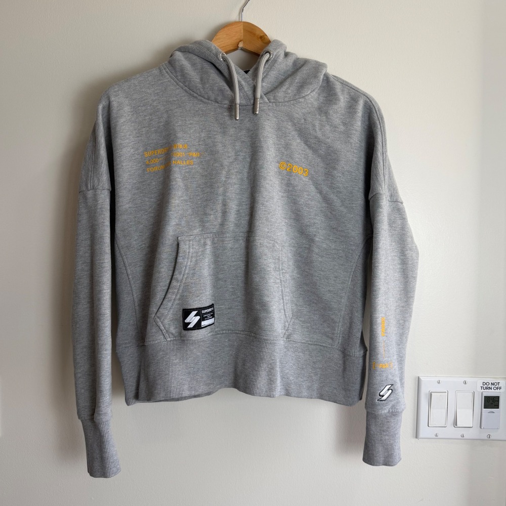 Superdry Paris Forum Des Halles Graphic Hoodie Grey Womens Size 4 Streetwear